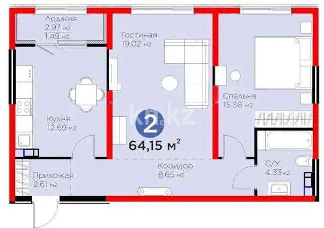Продажа 2-комнатной квартиры, 64.15 м², ул. Тараз, дом  8/1 стр - Продажа квартир в Казахстане фото 1 из 1