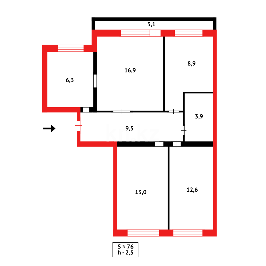 Продажа 4-комнатной квартиры, 77 м² - Продажа квартир в районе Юго-Восток в Караганде фото 9 из 9