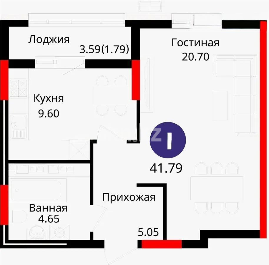 Продажа 1-комнатной квартиры, 42 м² в Астане