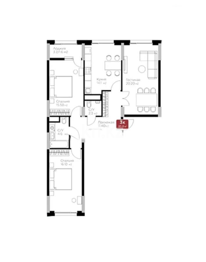 Продажа 3-комнатной квартиры, 85.8 м², ул. Е-36, дом  5 в Астане