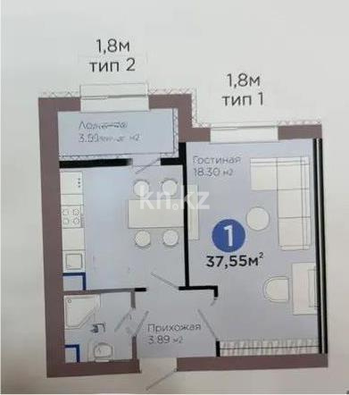 Продажа 1-комнатной квартиры, 37.55 м² в Астане