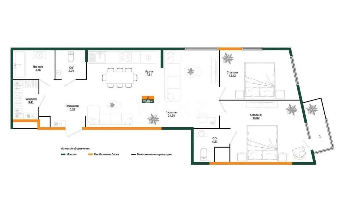 Продажа 3-комнатной квартиры, 87.7 м², ул. Халиуллина, дом  196 стр - Продажа  трехкомнатных квартир в новостройках Алматы без посредников фото 1 из 1