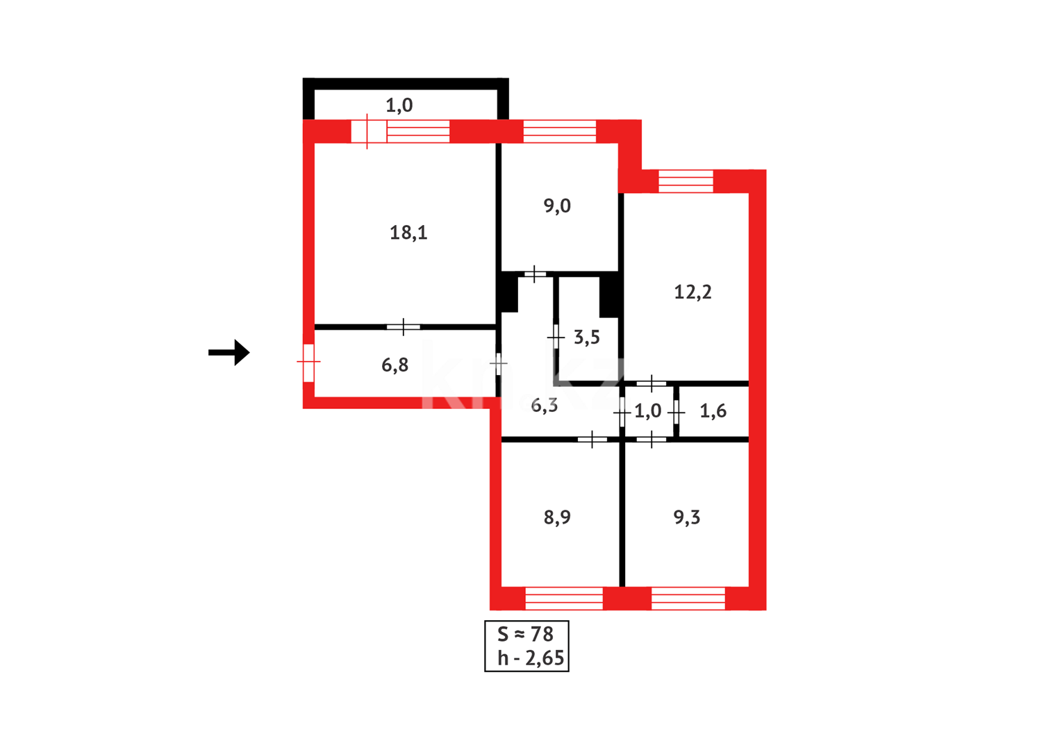 Продажа 4-комнатной квартиры, 77 м², мкр-н 22 - Продажа  четырехкомнатных квартир в Караганде фото 16 из 16