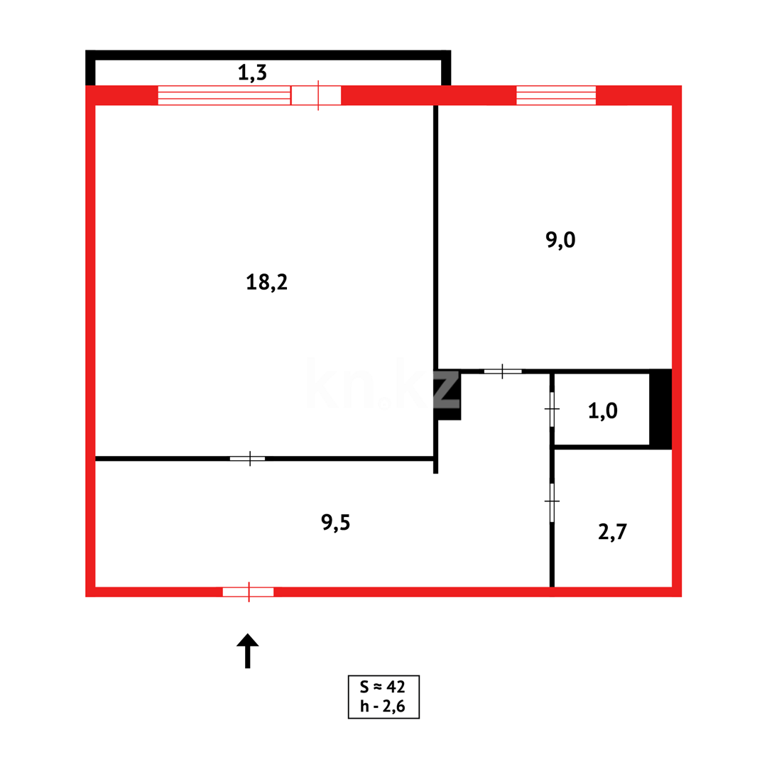 Продажа 1-комнатной квартиры, 41 м², ул. Таттимбета, дом  11 - Продажа  однокомнатных квартир в Караганде фото 9 из 9