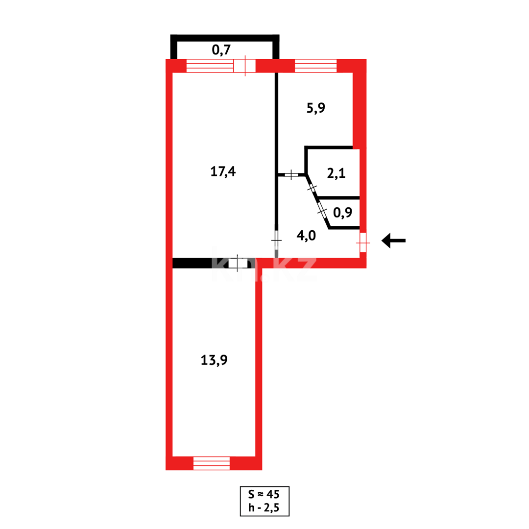 Продажа 2-комнатной квартиры, 44 м² в Караганде - фото 10