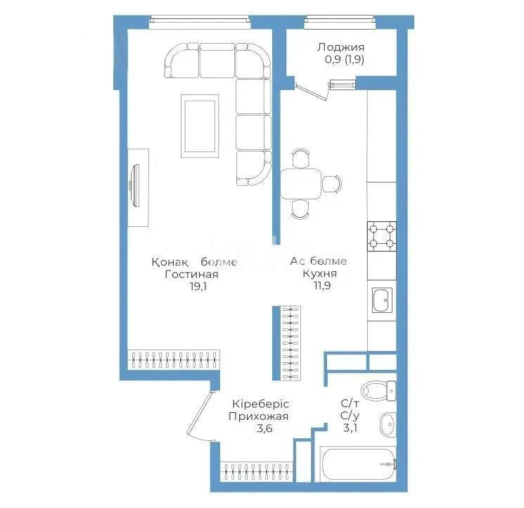 Продажа 1-комнатной квартиры, 39.1 м², пр. Райымбека, дом  590/16 - Продажа  однокомнатных квартир в новостройках Алматы с фото фото 1 из 1