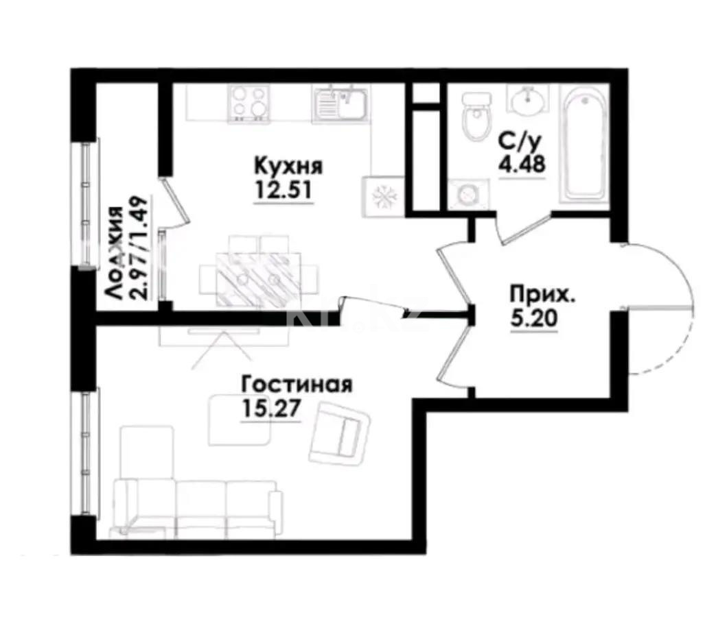 Продажа 1-комнатной квартиры, 38.95 м², ул. Симферопольская, дом  1/2 в Алматы
