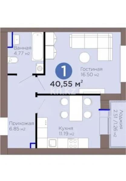 Продажа 1-комнатной квартиры, 41 м², ул. Рыскулова, дом  18/5 - Продажа  однокомнатных квартир в новостройках Астаны без посредников с фото фото 1 из 1