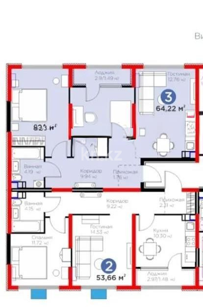 Продажа 3-комнатной квартиры, 64.22 м² - Продажа  трехкомнатных квартир в новостройках Алматы с фото - страница 2 фото 1 из 1