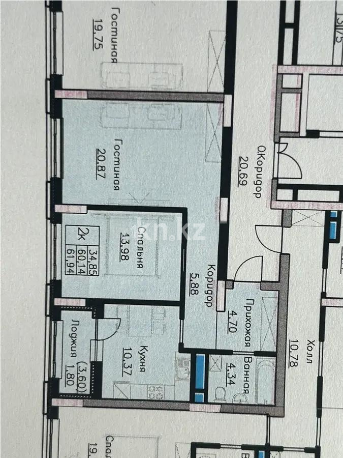 Продажа 2-комнатной квартиры, 61.94 м², ул. Е-908, дом  24 в Астане