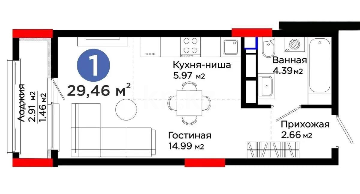 Продажа 1-комнатной квартиры, 29.46 м², пр. Туран, дом  28/1 стр - Продажа квартир в Астане фото 1 из 1
