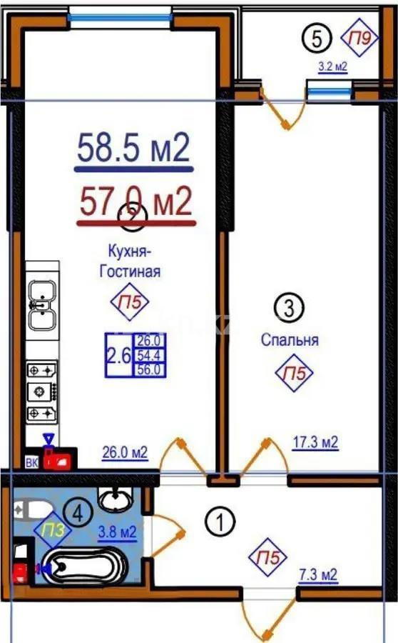 Продажа 2-комнатной квартиры, 58.5 м², пр. Рыскулова, дом  103/7 стр - Продажа квартир в новостройках Алматы с фото фото 1 из 1
