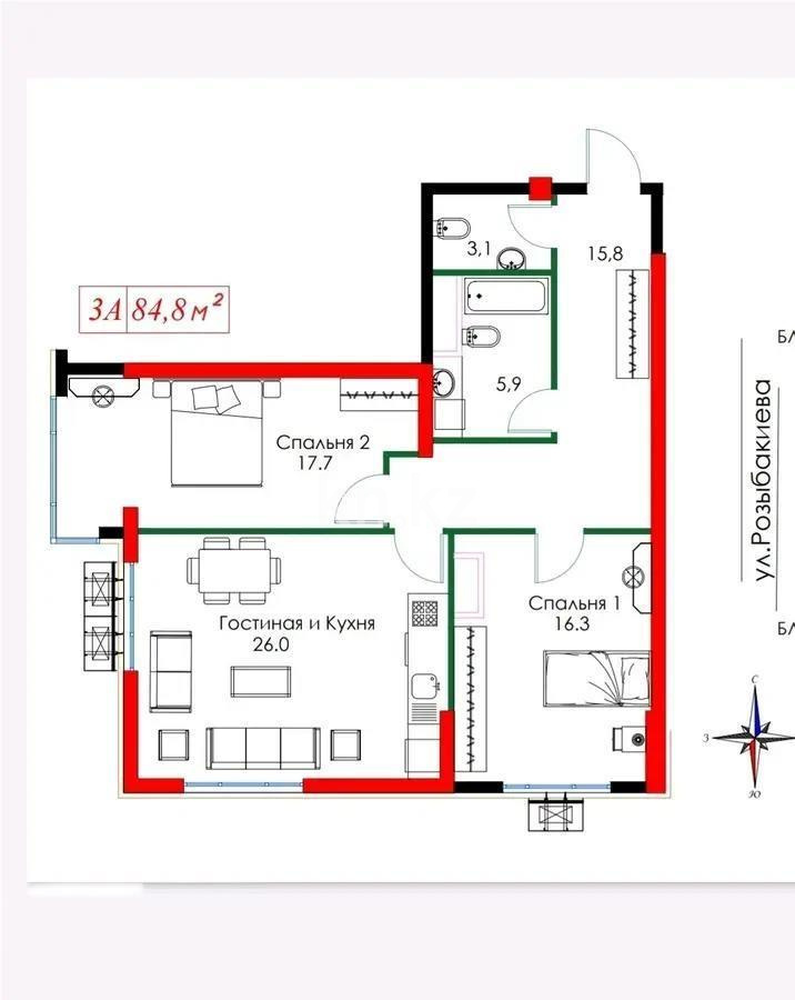 Продажа 2-комнатной квартиры, 85 м², ул. Розыбакиева, дом  158/1 стр - Продажа  двухкомнатных квартир в новостройках Алматы фото 1 из 1