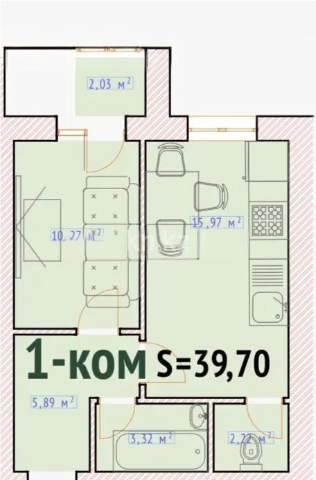 Продажа 1-комнатной квартиры, 39.7 м² - Продажа  однокомнатных квартир в новостройках Астаны - страница 6 фото 1 из 1