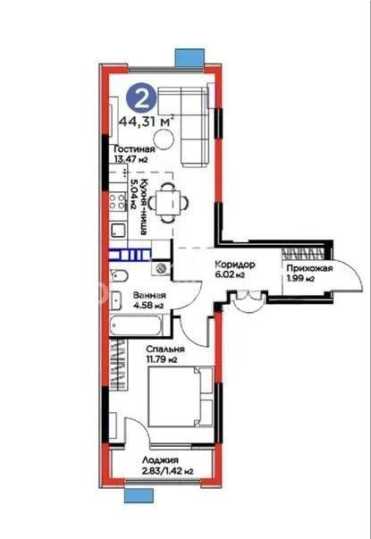 Продажа 2-комнатной квартиры, 44.3 м² в Алматы