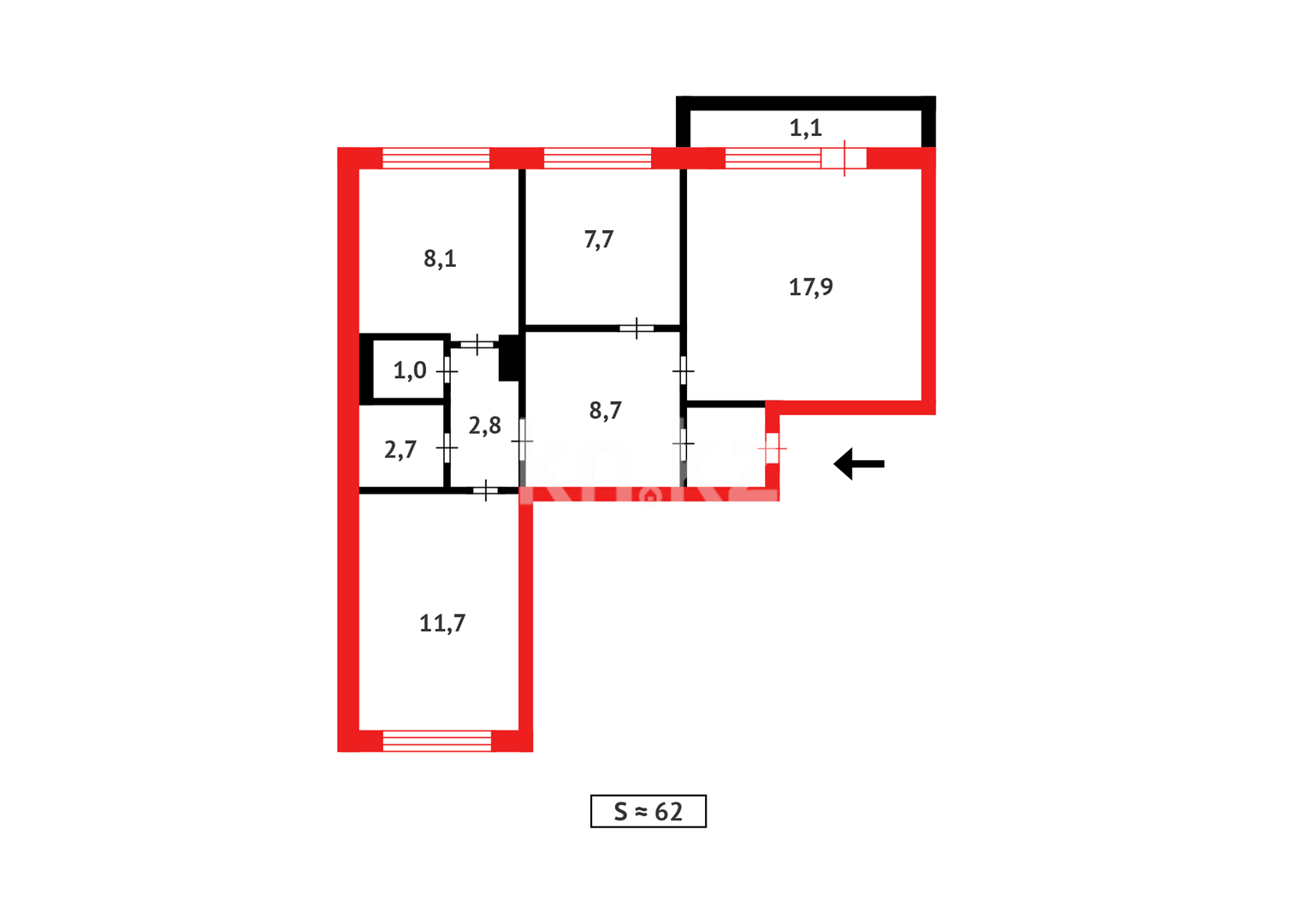 Продажа 3-комнатной квартиры, 62 м² в Караганде - фото 17