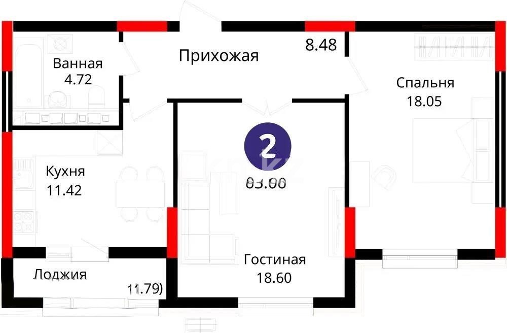 Продажа 2-комнатной квартиры, 63.06 м², ул. Е-429, дом  14 - Продажа квартир в Казахстане фото 4 из 4