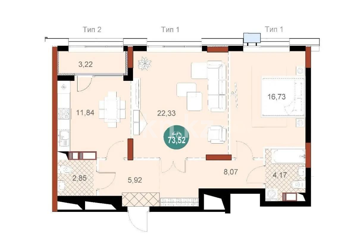 Продажа 2-комнатной квартиры, 73.52 м² - Продажа квартир в р-не Есиль Астаны - страница 19 фото 1 из 1