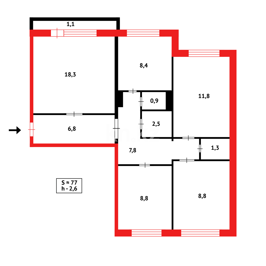 Продажа 4-комнатной квартиры, 77 м², ул. Гапеева, дом  12 - Продажа  четырехкомнатных квартир в Караганде фото 20 из 20
