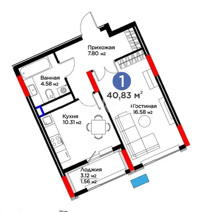 Продажа 1-комнатной квартиры, 41 м², ул. Бухар жырау, дом  33 - Продажа квартир в Астане фото 1 из 1
