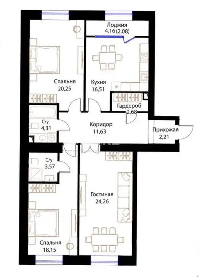 Продажа 3-комнатной квартиры, 106 м², ул. Жошы хана, дом  12/3 - Продажа  трехкомнатных квартир в Астане без посредников с фото фото 1 из 1