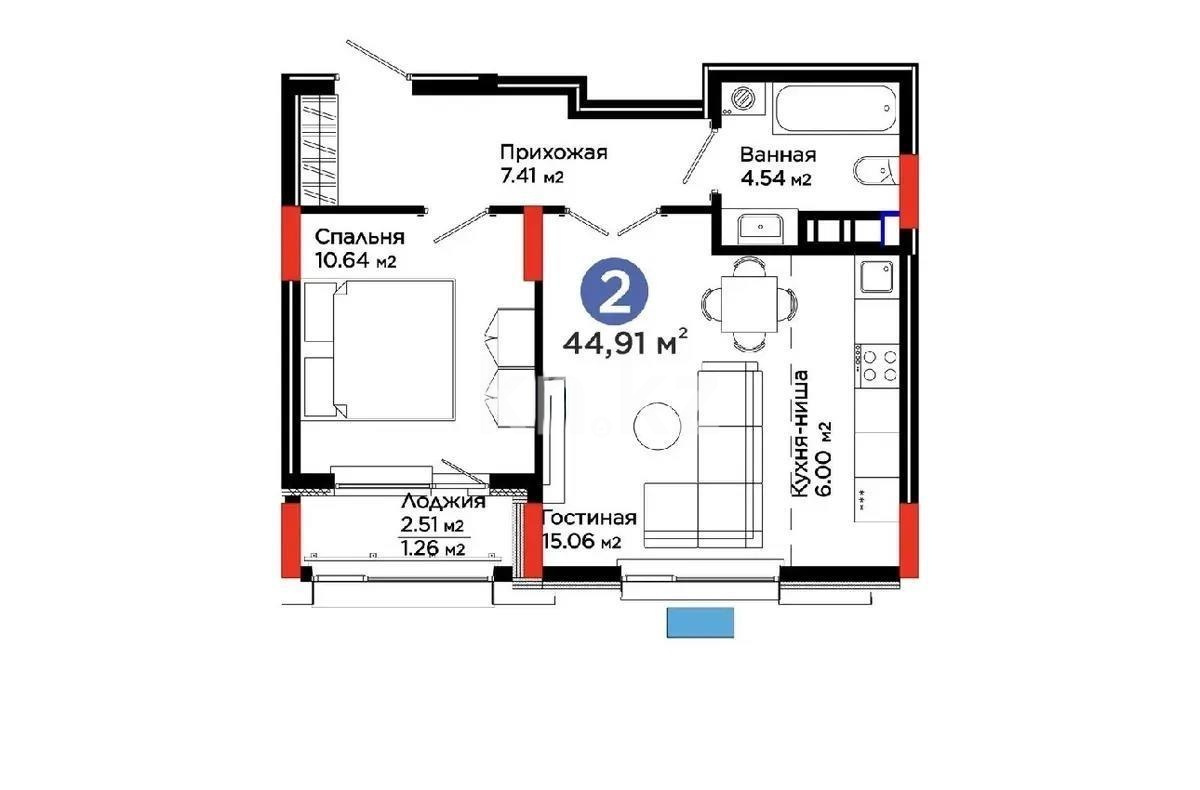 Продажа 2-комнатной квартиры, 44.91 м² - Продажа квартир в р-не Нура Астаны фото 2 из 2