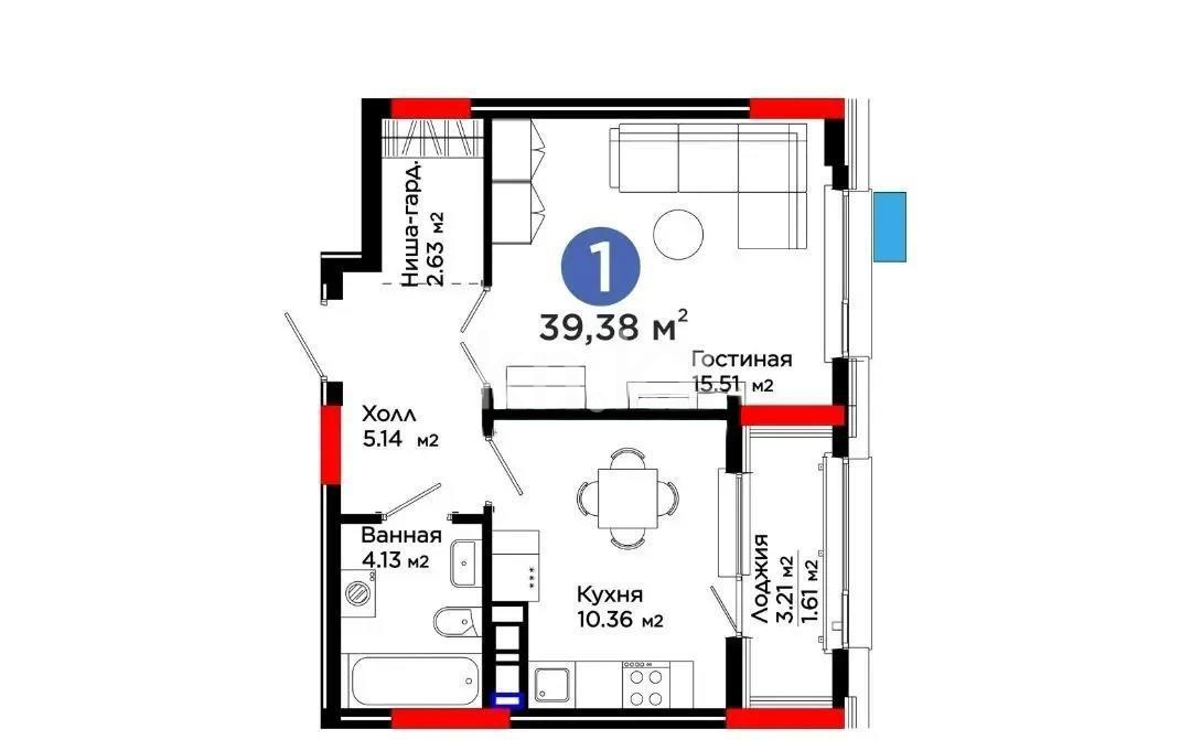 Продажа 1-комнатной квартиры, 39.38 м², ул. Е-321, дом  6/2 - Продажа квартир в Казахстане фото 1 из 1