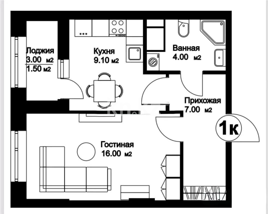 Продажа 1-комнатной квартиры, 40 м², ул. Шаймерденова, дом  4/3 - Продажа  однокомнатных квартир в новостройках Астаны без посредников с фото фото 1 из 1