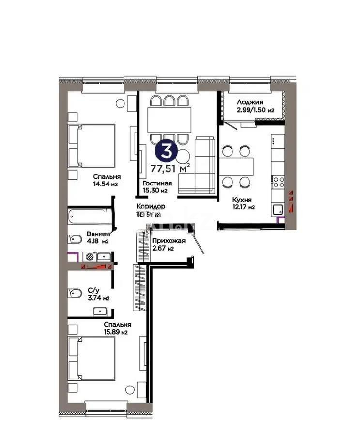 Продажа 3-комнатной квартиры, 78 м² в Астане