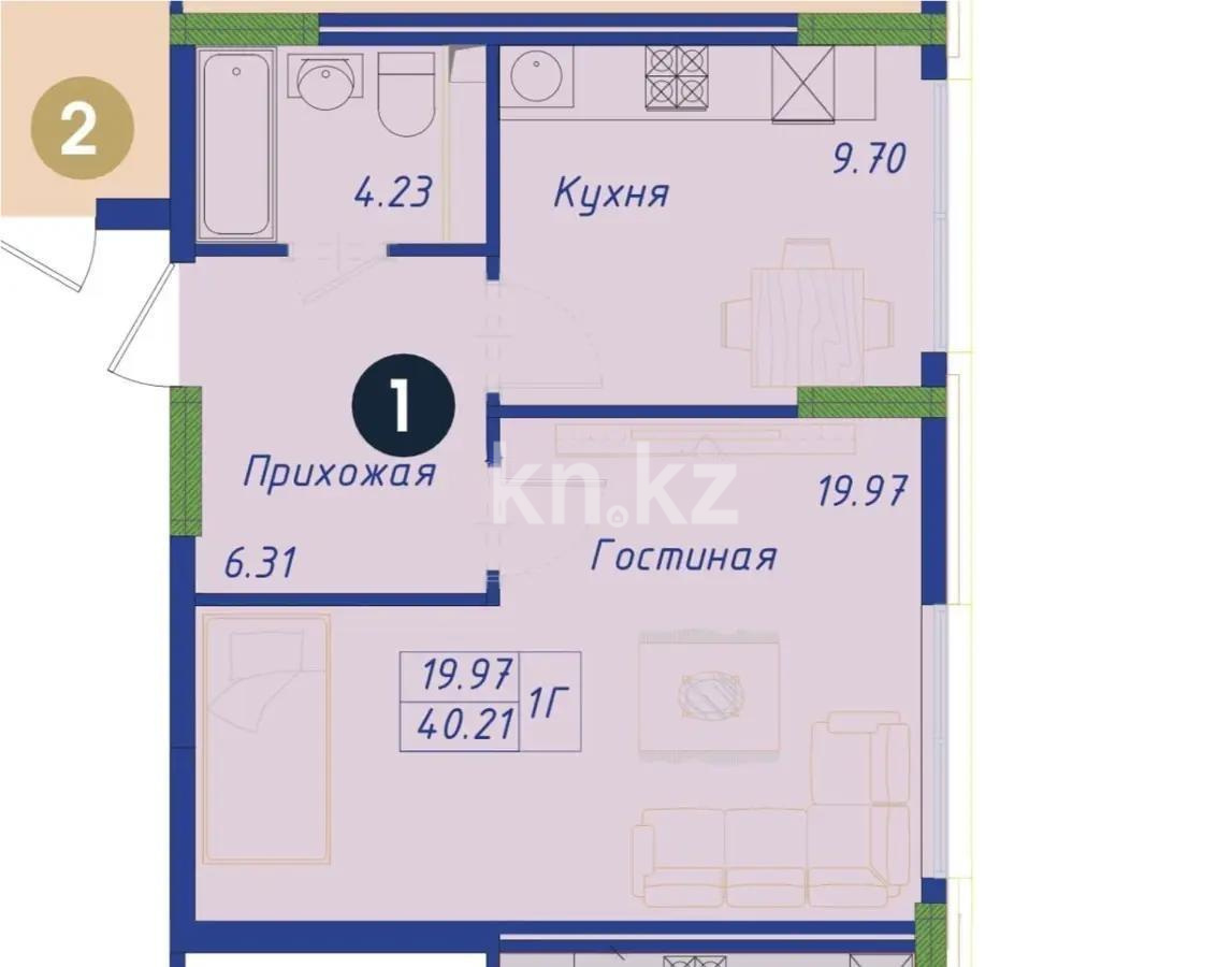 Продажа 2-комнатной квартиры, 40.21 м² - Продажа недвижимости в Астане - страница 3 фото 6 из 6
