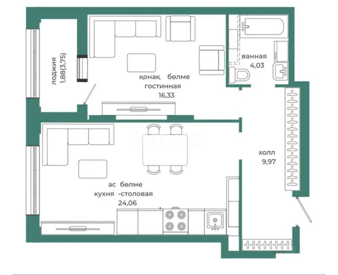 Продажа 2-комнатной квартиры, 57 м², ул. Достык, дом  8 в Астане