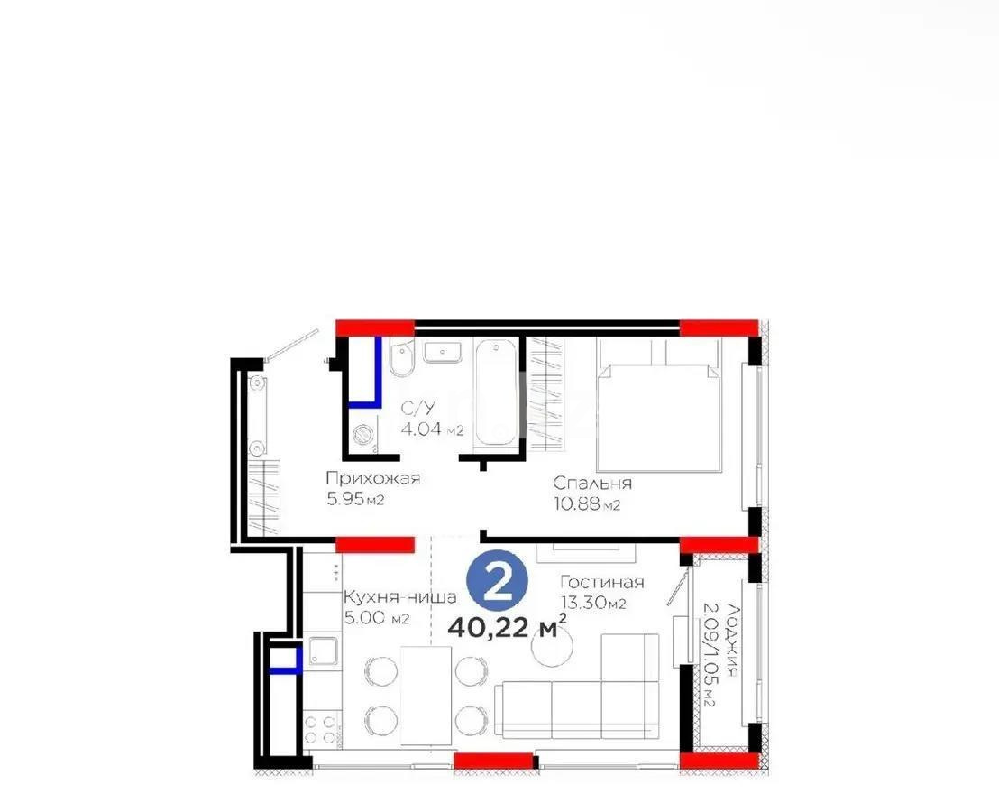Продажа 2-комнатной квартиры, 40.22 м² - Продажа двухкомнатных квартир от собственников в Астане - страница 2 фото 1 из 1