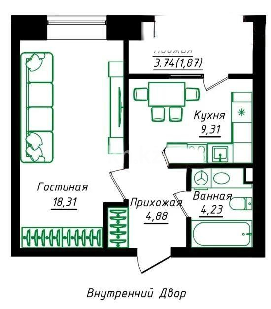 Продажа 1-комнатной квартиры, 38.6 м² в Астане