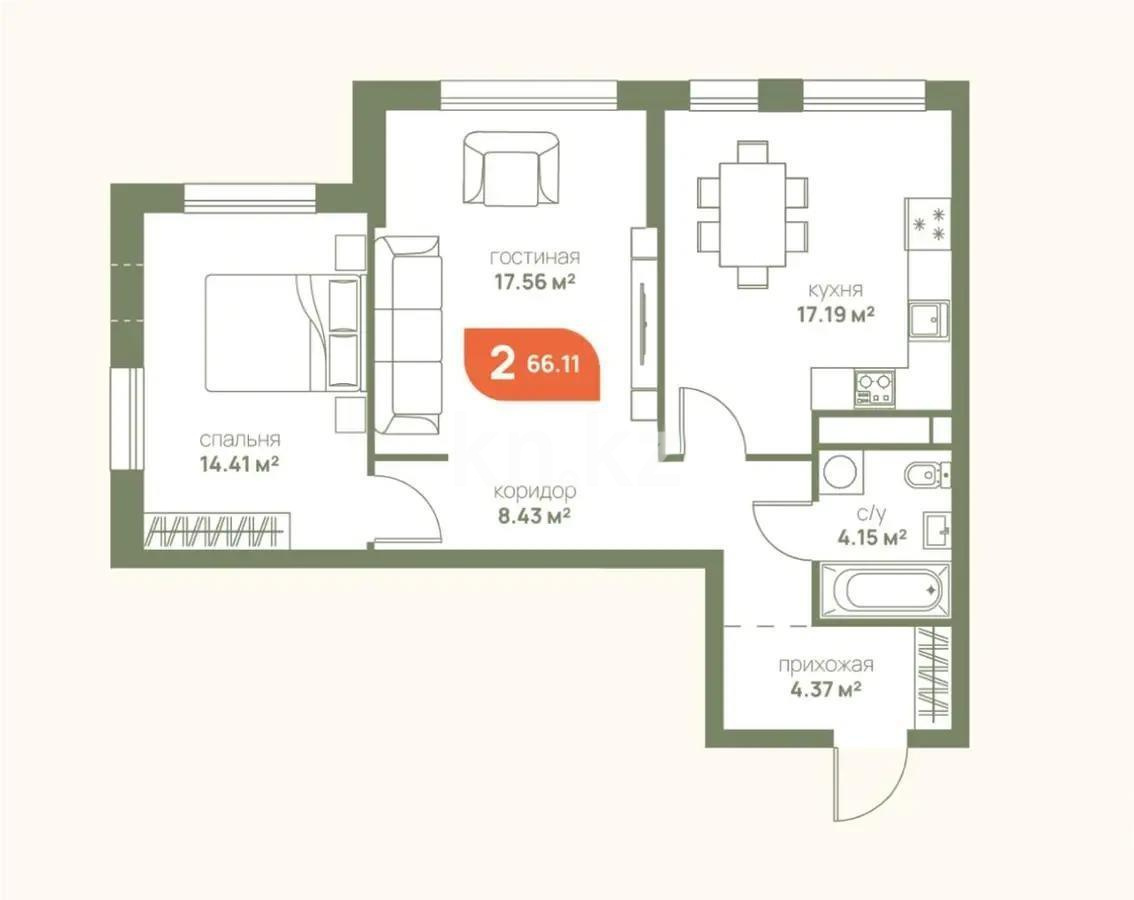 Продажа 2-комнатной квартиры, 66 м², пр. Рыскулова, дом  1 стр - Продажа  двухкомнатных квартир в Алматы без посредников фото 1 из 1