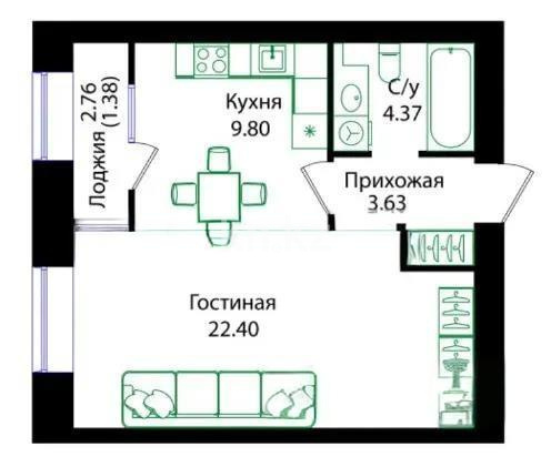 Продажа 1-комнатной квартиры, 41.2 м², ул. Е-15, дом  16 в Астане
