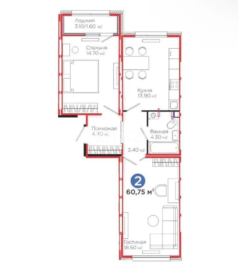 Продажа 2-комнатной квартиры, 60 м², ул. Е-103, дом  5 в Астане