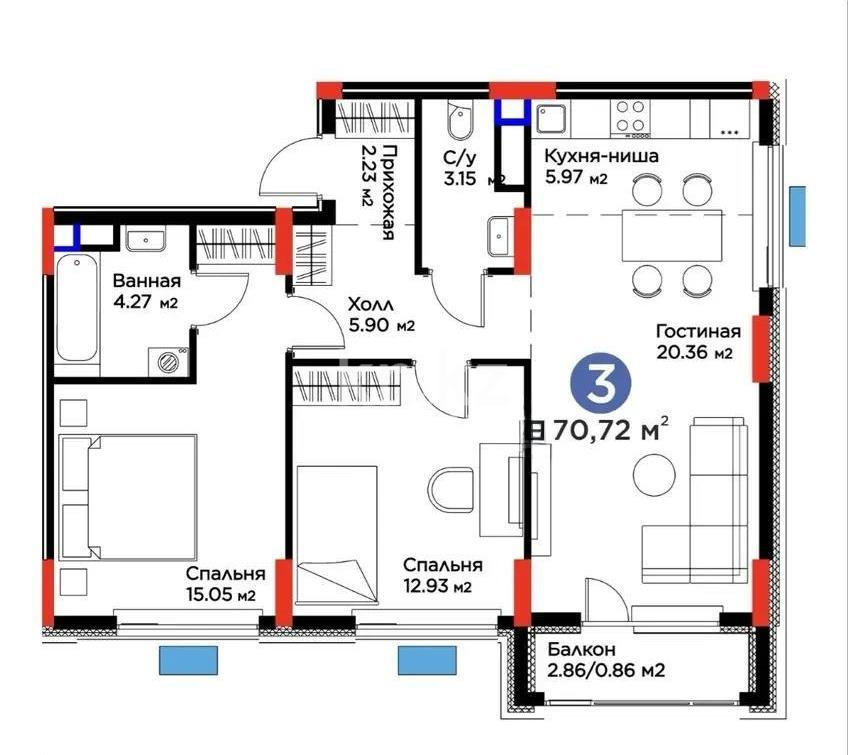Продажа 3-комнатной квартиры, 71 м² - Продажа  трехкомнатных квартир в новостройках Астаны с фото - страница 4 фото 1 из 1