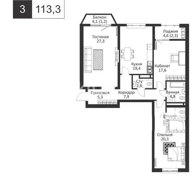 Продажа 3-комнатной квартиры, 113.3 м², ул. Байкадамова, дом  18а в Алматы