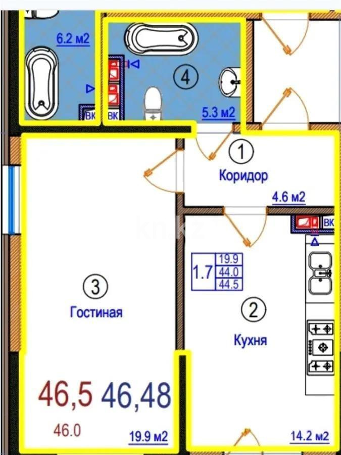 Продажа 2-комнатной квартиры, 46 м², мкр-н Нуркент, дом  6/2 в Алматы