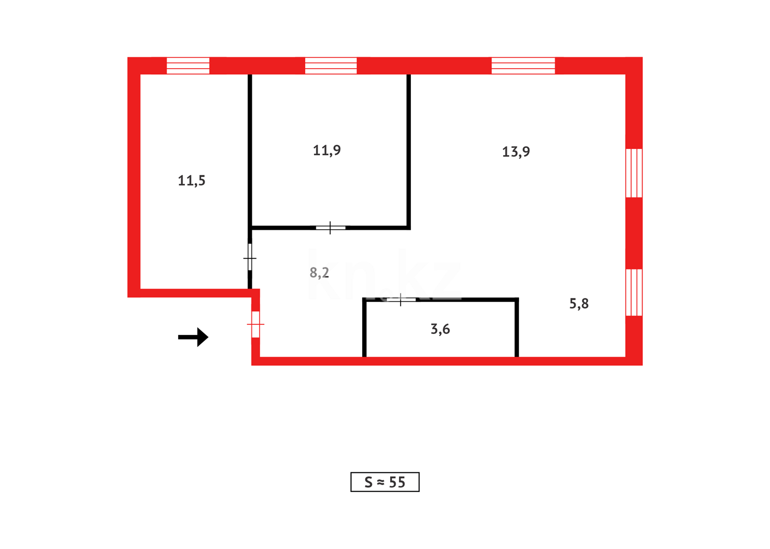Продажа 3-комнатной квартиры, 55 м², пер. Спортивный - Продажа квартир в Темиртау фото 10 из 10