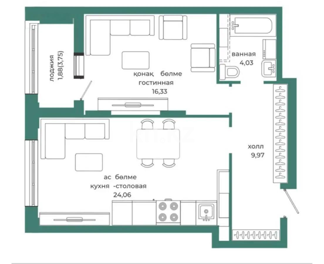 Продажа 2-комнатной квартиры, 57 м², ул. Достык, дом  8 в Астане