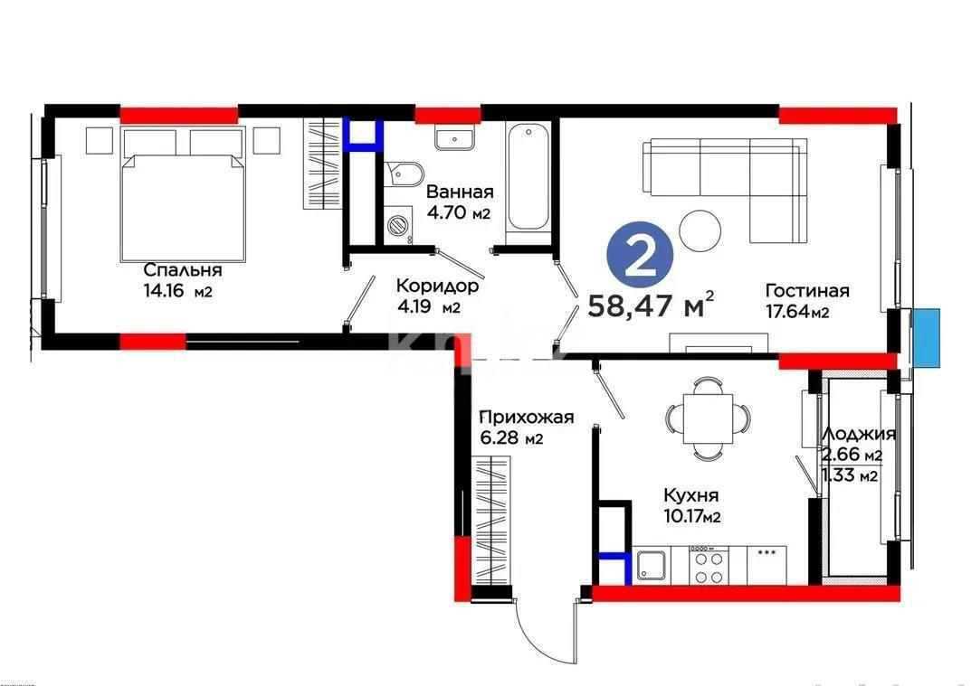 Продажа 2-комнатной квартиры, 58.5 м² - Продажа  двухкомнатных квартир в новостройках Астаны - страница 8 фото 1 из 1