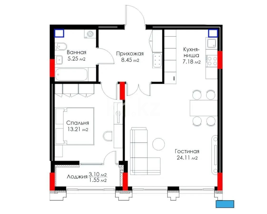 Продажа 2-комнатной квартиры, 60 м² в Астане