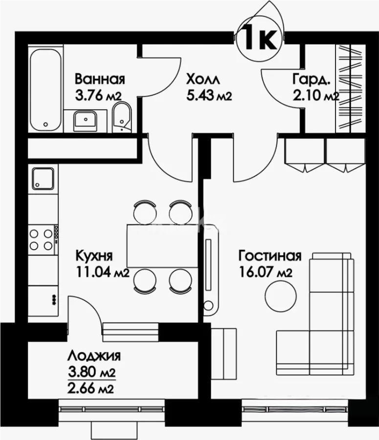 Продажа 1-комнатной квартиры, 41.06 м² - Продажа квартир в Казахстане - страница 25 фото 1 из 1