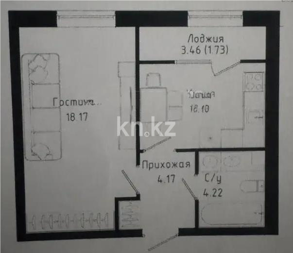 Продажа 1-комнатной квартиры, 37.39 м², ул. Нажимеденова, дом  30/1 в Астане