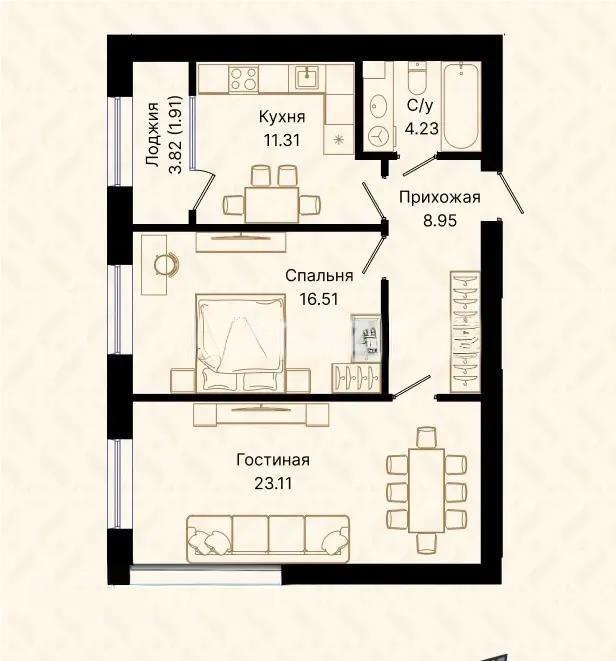 Продажа 2-комнатной квартиры, 66.2 м², ул. Панфилова, дом  85 в Астане