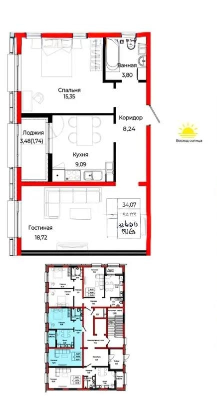 Продажа 2-комнатной квартиры, 57 м² в Астане