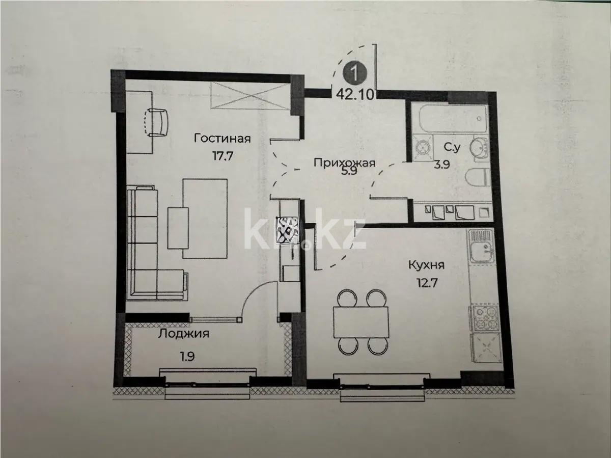 Продажа 1-комнатной квартиры, 42.1 м², ул. Молдагалиева, дом  5 - Продажа  однокомнатных квартир в новостройках Астаны фото 3 из 3