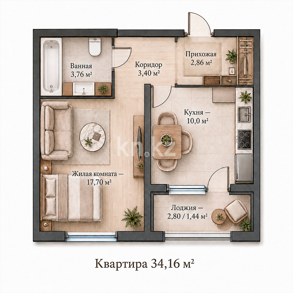 Продажа 1-комнатной квартиры, 34.16 м² в Алматы - фото 13