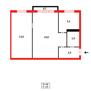 Продажа 2-комнатной квартиры, 44 м², ул. Сейфуллина в Абае - фото 8